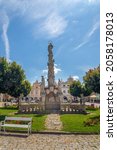 Small photo of Telc, Czech republic - 07 06 2021: the Marian Plague Column in the main square - Zacharias of Hradec Square