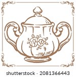 vintage floral sugar pot.... | Shutterstock .eps vector #2081366443