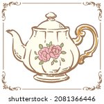 vintage floral teapot. vector... | Shutterstock .eps vector #2081366446