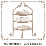 afternoon tea stand with cakes... | Shutterstock .eps vector #2081366860
