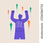 A powerful. Fist-raised man symbolizing victory. Colorful vector illustration
