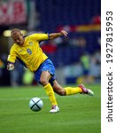 Small photo of PORTO, PORTUGAL - JUNE 18, 2004: Fredrik Ljungberg in action during the UEFA Euro 2004 Italy v Sweden at the Estadio Dragao.