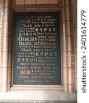 Small photo of Taipei,Taiwan-02.16.2022:a view of "Thank you" written in various languages ​​on The Sherwood Taipei Hotel wall