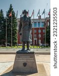 Small photo of Chelyabinsk, Russia - June 13, 2023. The monument to I. A. Akhmerov is located in the Aloe Pole square. The inscription on the monument: To Akhmerov Iskhak Abdulovich from grateful countrymen.