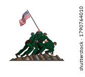soldier american flag raising. patriotic symbol in cartoon illustration vector isolated in white background