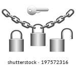 metal padlocks  chains and key. | Shutterstock .eps vector #197572316