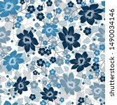 floral pattern. pretty blue... | Shutterstock .eps vector #1490034146