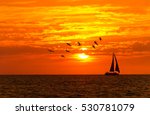 Ocean Sunset Sailboat Birds Is...