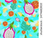 seamless pattern with lemons ... | Shutterstock . vector #1474682810