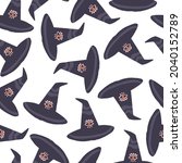 seamless pattern with witch hat.... | Shutterstock .eps vector #2040152789