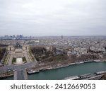 Small photo of Paris, Ile de France, France - JAN 15, 2019: Partial view of the Trocadero area and the River Sena from the top of the Eiffel Tower.