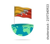 bhutan flag pole on globe. flag ...