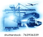 Small photo of Global business of Container Cargo freight train for Business logistics concept, Air cargo trucking, Rail transportation and maritime shipping, distribution, delivery, service, shipping, import export