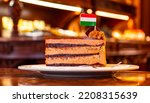 Small photo of The cake of the country in 2022 in Hungary. A layered plum cake with chocolate mousse.