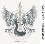 vector winged guitar emblem | Shutterstock .eps vector #292757393