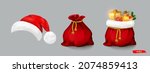 Santa Claus Red Bags And Santa...