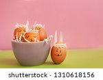 funny easter bunnies eggs in... | Shutterstock . vector #1310618156