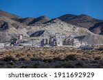 Magnesium carbonate mining operation set into a mountain in Nevada