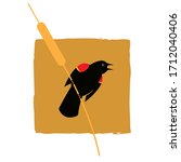 Red-winged blackbird icon and cattail