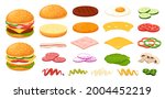 cartoon burger ingredients. bun ... | Shutterstock .eps vector #2004452219