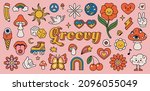 retro 70s hippie stickers ... | Shutterstock .eps vector #2096055049