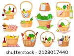 cartoon wicker picnic baskets... | Shutterstock .eps vector #2128017440