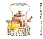 Vintage Teapot  With Lemons On...