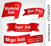 a set of red paper sale banners.... | Shutterstock .eps vector #672380629