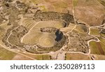 Small photo of Aerial view of Moray Archeological site. Inca ruins of several terraced circular depressions, in Maras, Cusco province, Peru.