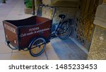 Small photo of Copenhagen / Denmark - September 6, 2018: Funder Coffee Bicycle parked near Cafe close to The Royal Library and Danish Parliament Building.
