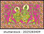 kalamkari radha krishna out... | Shutterstock .eps vector #2025283409