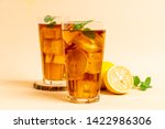Glass Of Ice Lemon Tea With Mint