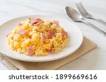 homemade fried rice with ham on plate