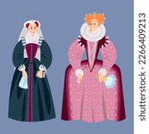 History of England. Queen Elizabeth I, Queen of England and Ireland.  Mary I Stuart, Queen of Scots. Vector illustration