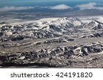 Aerial view snow covered mountains, Iceland natural landscape