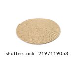 Spiral jute rope place mat, side view isolated on white, abstract backdrop
