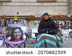 Small photo of London, UK - November 7th 2021: Richard Ratcliffe, husband of Nazanin Zaghari-Ratcliffe, who is a British citizen who is being held in Iran, on day 15 of his hunger strike outside the Foreign Office.