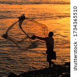 Cast Net Fishing In River...