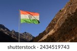 Small photo of beautiful tri-color indian national flag flying in the sky near bum la pass, india china international border (mcmahon line)