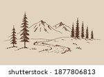 Mountain With Pine Trees And...