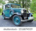 Small photo of Kunin, Czech Republic - 09-28-2019: 9th St. Wenceslas Ride ("Svatovaclavska vyjizdka"). Green Fiat Balilla at the car exhibition before the start in the park of Chateau Kunin.