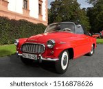 Small photo of Kunin, Czech Republic - 09-28-2019: 9th St. Wenceslas Ride ("Svatovaclavska vyjizdka". Red Skoda Felicia Roadster at the car exhibition before the start in the park of Chateau Kunin.