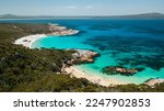 Aerial image of beautiful turquoise water at two peoples bay, Albany, Western Australia