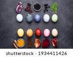 Color Easter eggs painted with natural organic dye. Eco friendly concept