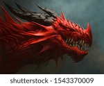 Red dragon portrait. Digital painting.