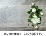 Stylish roses flat lay. white...