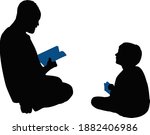 father and son reading book ... | Shutterstock .eps vector #1882406986