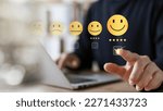 Small photo of Customer Satisfaction Survey concept, 5-star satisfaction, service experience rating online application, customer evaluation product service quality, satisfaction feedback review, good quality most.