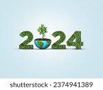 Small photo of New Year 2024 green recycling and save our planet and earth environment. World water day 2024. Earth day 2024 concept.