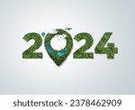 Green location 2024. New Year 2024 green tourism concept and save our planet and earth environment. World water day 2024. Earth day 2024 3d concept.